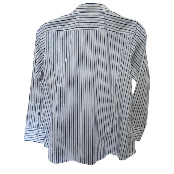 Lands End Button-Down Shirt 18W No Iron Supima Striped Blue & White Long Sleeve - Picture 2 of 9